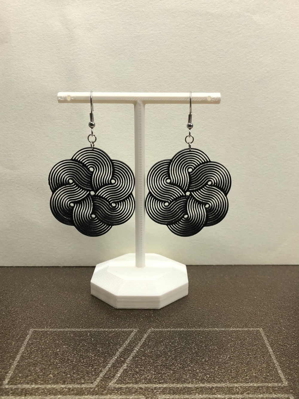 Black Swirl Floral Drop Earrings - Women Jewelry